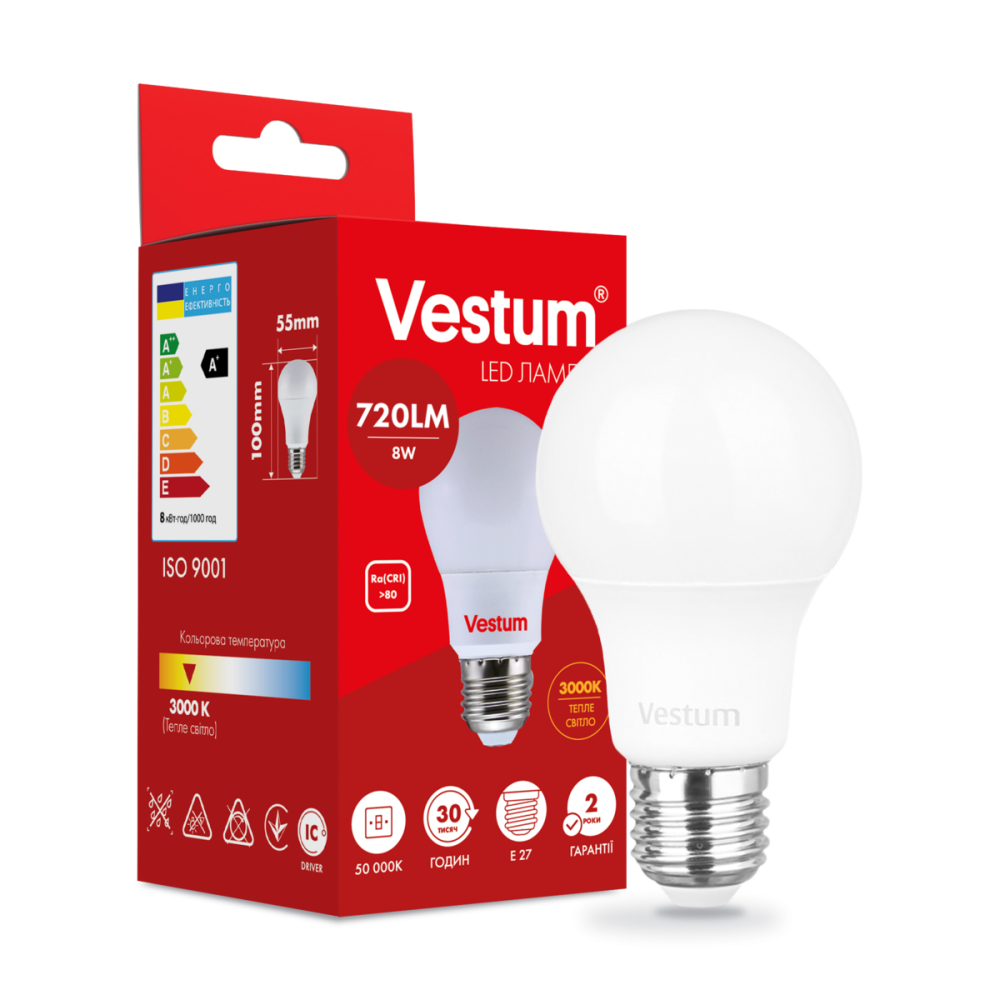 Світлодіодна лампа Vestum A55 8W 3000K 220V E27 1-VS-1108 Днепр - изображение 4