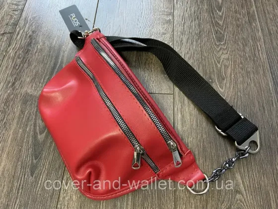 Модная женская сумка бананка из натуральной кожи красного цвета PS Leather Киев