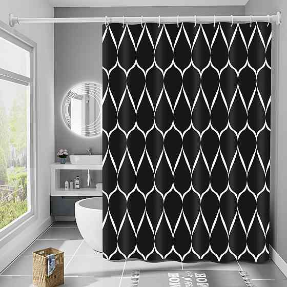 Шторка для ванны водонепроницаемая Bathlux 180x180 см с крючками, занавеска для ванной, Черная с рисунком Каменец-Подольский