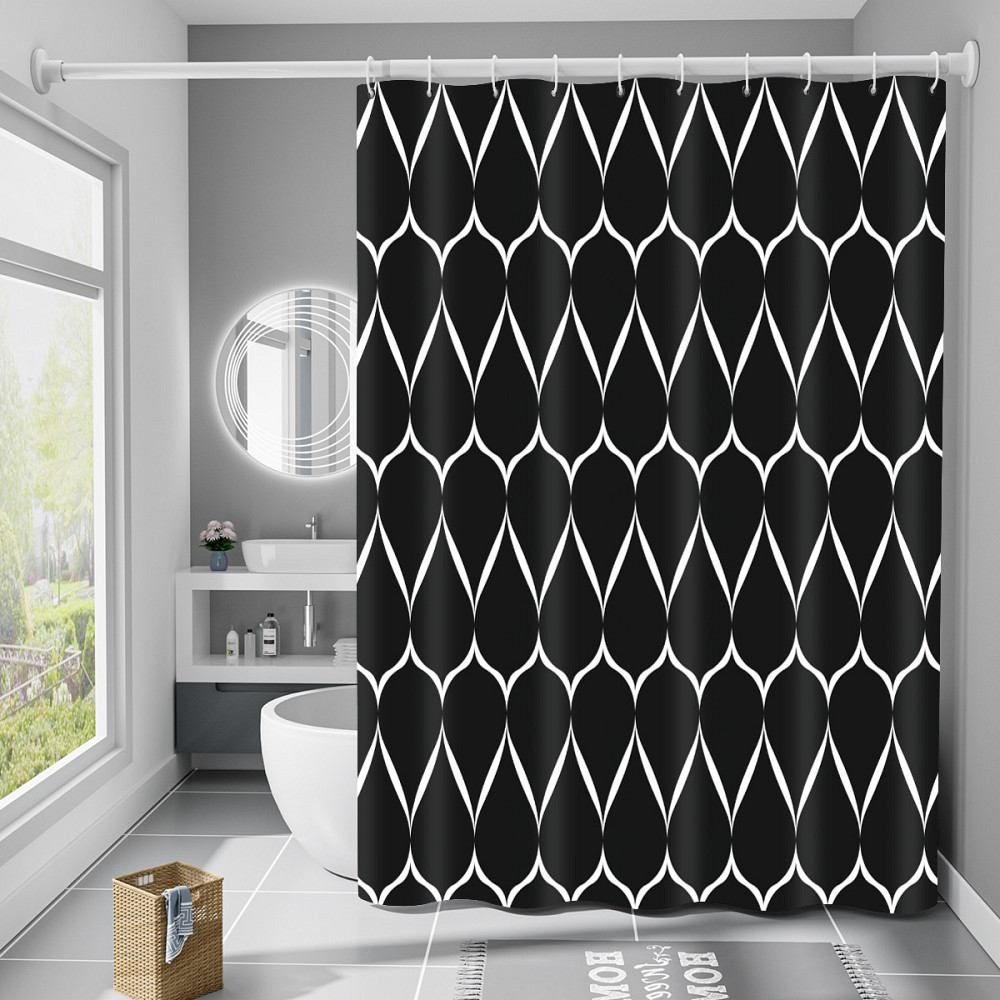 Шторка для ванны водонепроницаемая Bathlux 180x180 см с крючками, занавеска для ванной, Черная с рисунком Каменец-Подольский - изображение 1