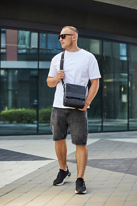 Сумка месенджер чоловіча шкіряна через плече чорна Tiding Bag Київ - фото 7