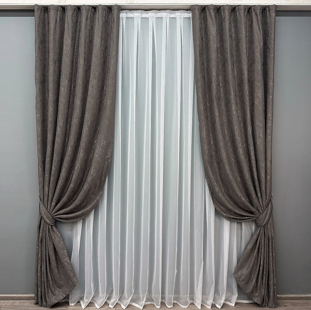 Комплект готових штор VR-Textil Льон мармур Pavliani № 1288ш Темне какао 150х270 см 2 шт (33-0137) Київ - фото 10