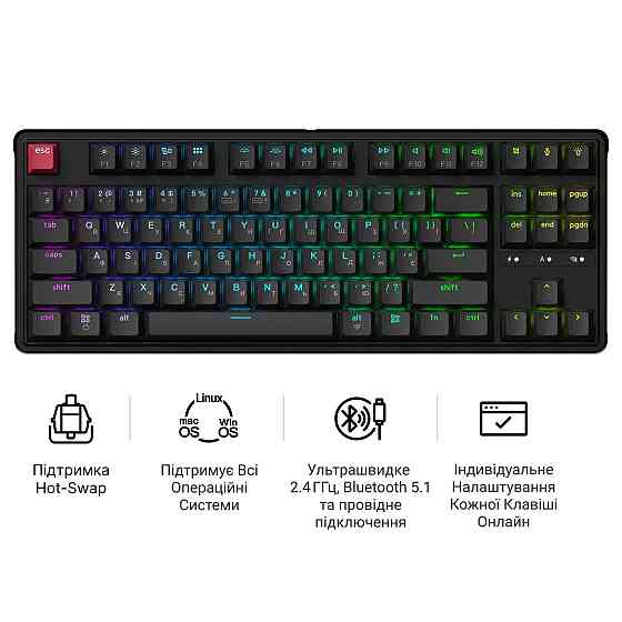 Клавіатура бездротова Keychron C3 Max Super Red Switch Black RGB (C3M-H1-UA) ( 18780 ) Харьков