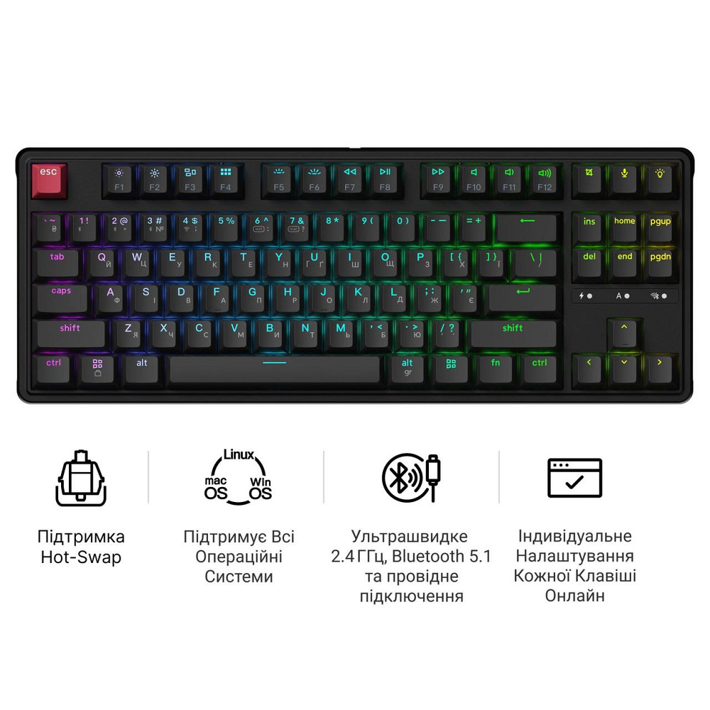 Клавіатура бездротова Keychron C3 Max Super Red Switch Black RGB (C3M-H1-UA) ( 18780 ) Харьков - изображение 5