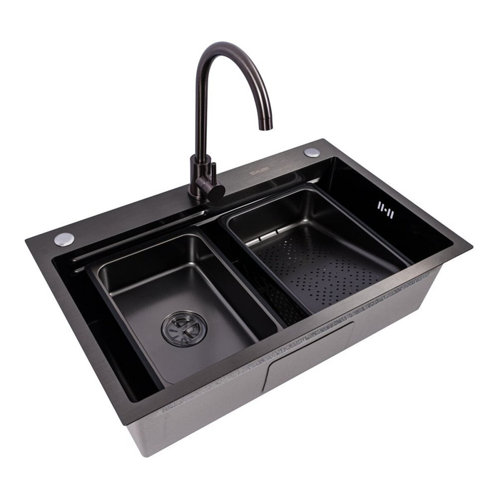 Мийка кухонна нержавіюча сталь PVD чорна Work station для кухні VALESO CM 75*46B Handmade 3.0/0.8 Коломия - фото 12