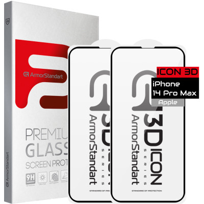 Скло захисне Armorstandart Icon 3D iPhone 14 Pro Max Black 2 шт. (ARM65335) Вінниця - фото 1