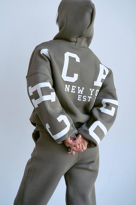 Женский стильный повседневный костюм Chicago с двойным капюшоном Хаки, 42/46 Одесса - изображение 5