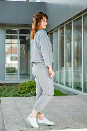 Костюм женский брючный, серый, лен стрейч ( комплект брюки + кофта ), топ Крохатушка одяг Киев