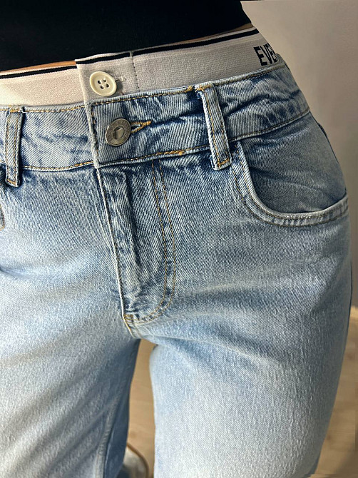 Джинсы женские I8 51896 BAGGY jeans резинка надпись широкие от бедра палаццо, голубой, 28, 28, 74 см, 108 см Киев - изображение 14