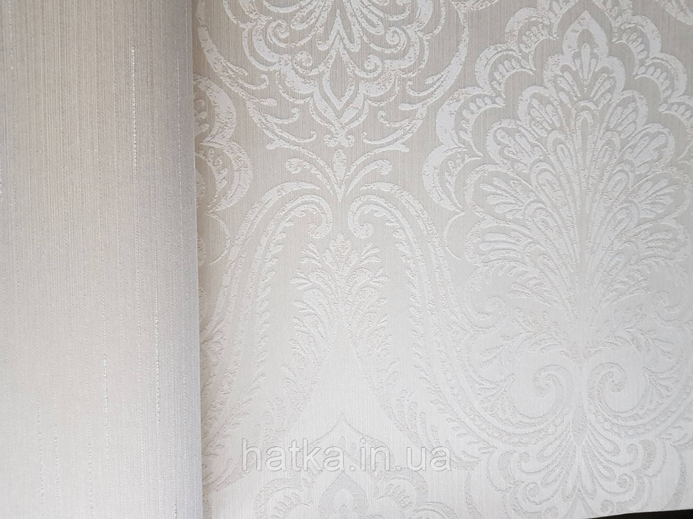 Шпалери текстильні еко 0.53х10.05 Rasch Textil Valentina класика вензелі дамаски біло бежеві на бежевому Київ - фото 2