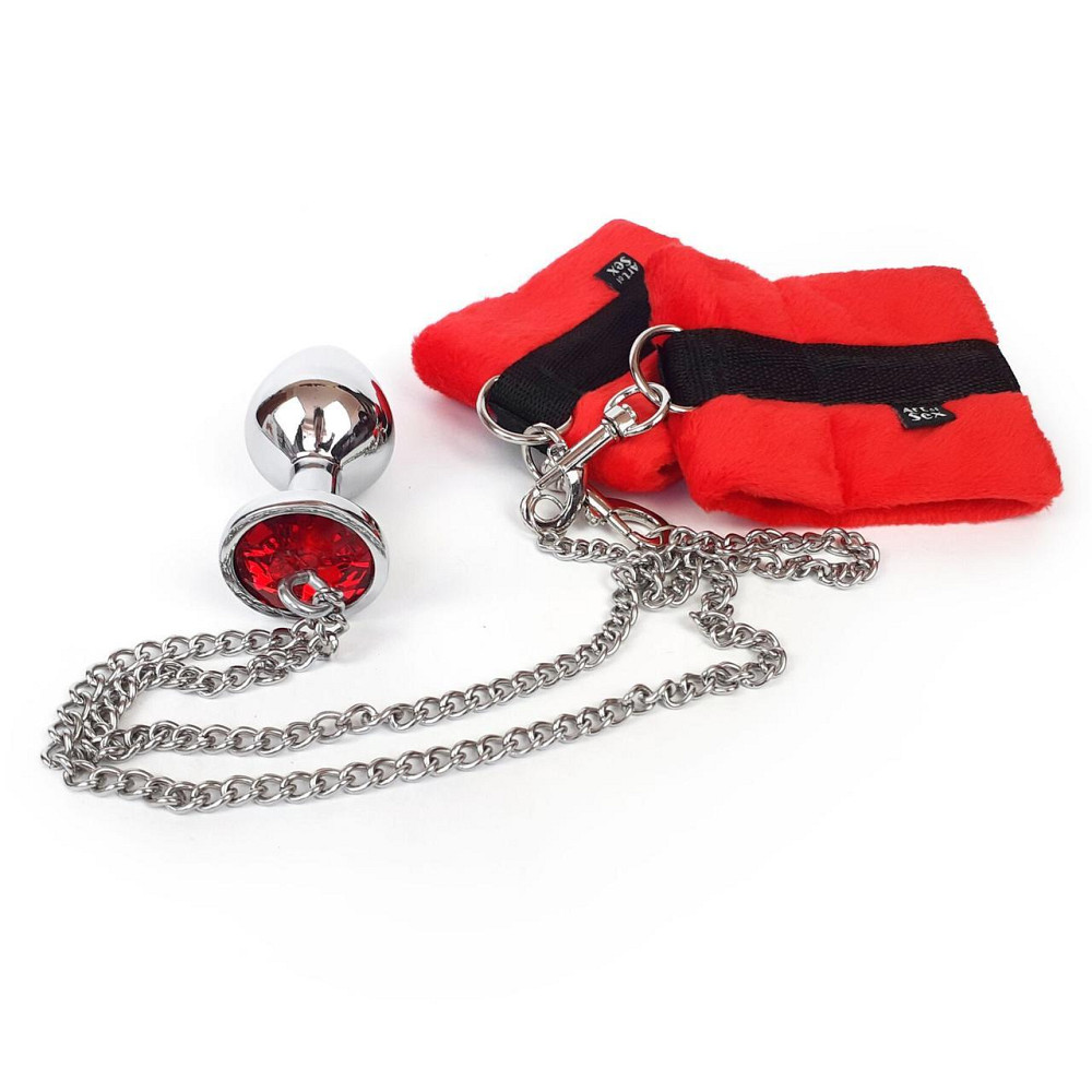 Наручники з металевою анальною пробкою Art of Sex Handcuffs with Metal Anal Plug size M Red Sex Aura Київ - фото 2