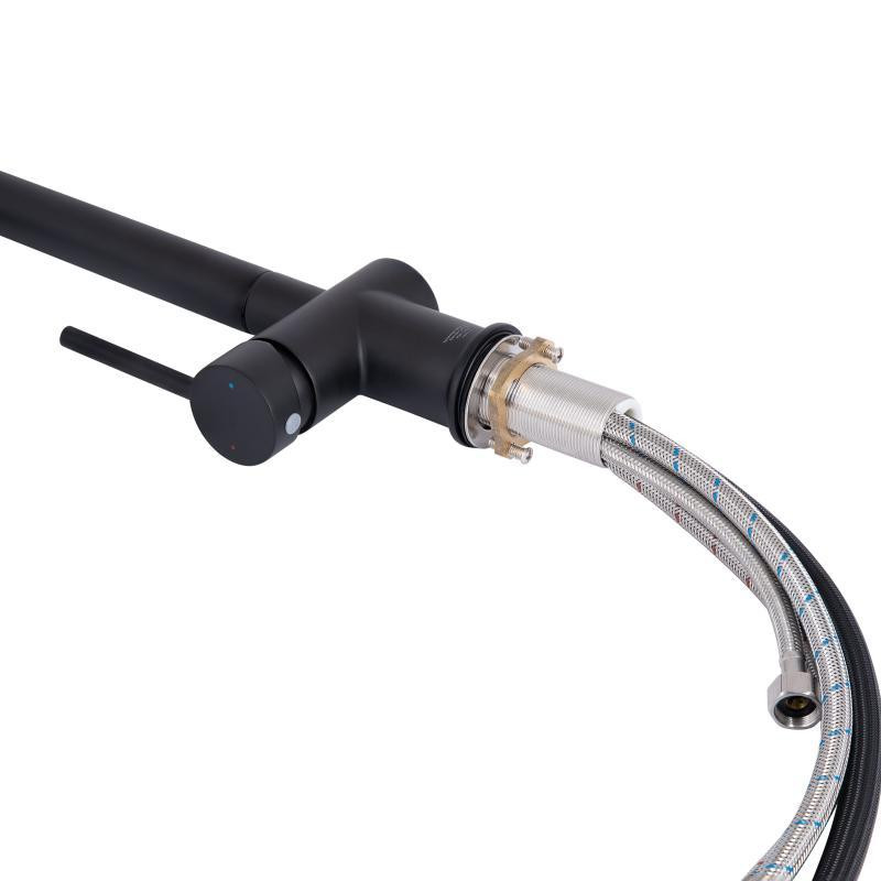 Смеситель для кухни Qtap Rozcesti с выдвижным изливом с подключением для питьевой воды QTROZ367BLM45943 Black Харьков - изображение 7