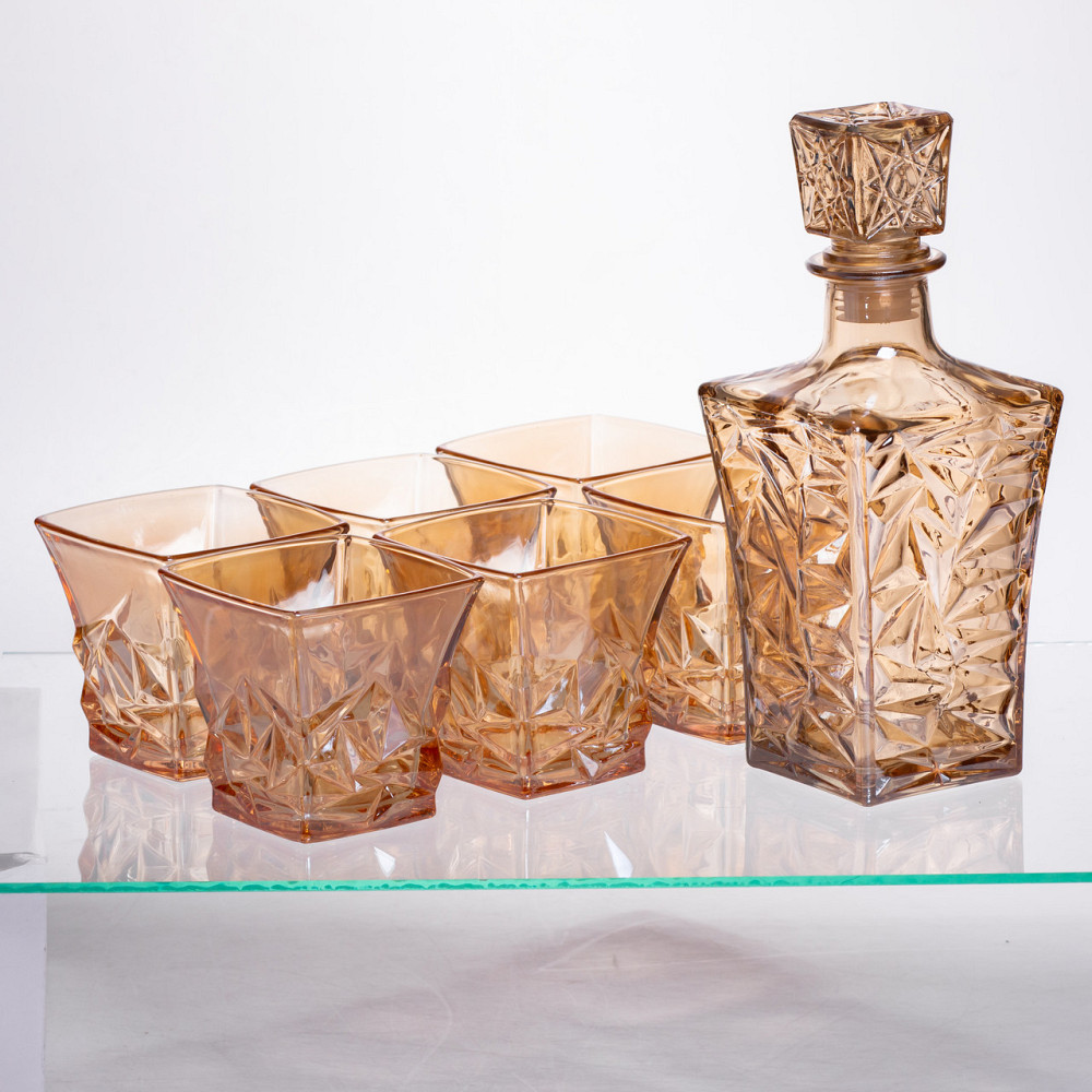 Набір для напоїв графин та 6 склянок для напоїв із товстого скла коричневий 64486-25 Київ - фото 3