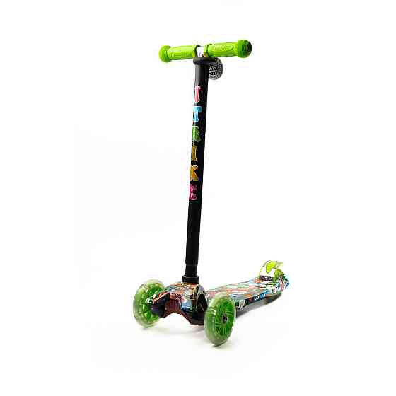 Самокат детский трехколесный iTrike MAXI JR 3-055-1-WP2 со светящимися колесами, руль регулируется, Зеленый Каменец-Подольский