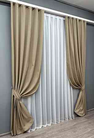 Комплект готових штор VR-Textil Льон № 1742ш Темно-бежевий 150х275 см 2 шт (33-0804 Київ