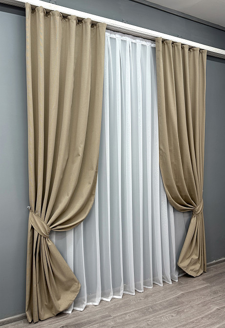 Комплект готовых штор VR-Textil Лен № 1742ш Темно-бежевый 150х275 см 2 шт (33-0804 Киев - изображение 3