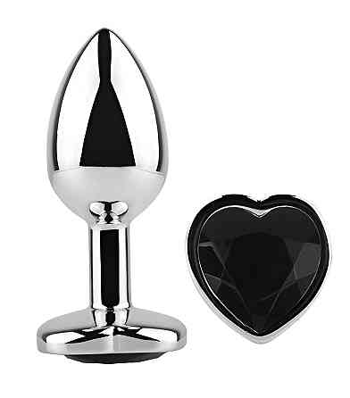 Анальна пробка з кристалом EGZO - Silver Heart Plug Black size S Sex Aura Київ