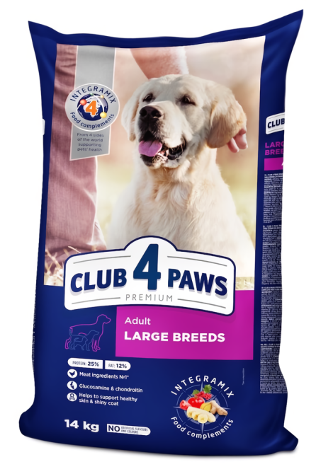Полнорационный сухой корм CLUB 4 PAWS (Клуб 4 Лапы) Премиум для взрослых собак больших пород, 14 кг Винница - изображение 1