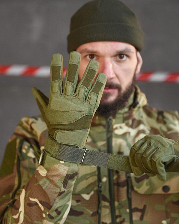 Перчатки тактичні чоловічі повнопалі оливи із захистом Одеса - фото 4