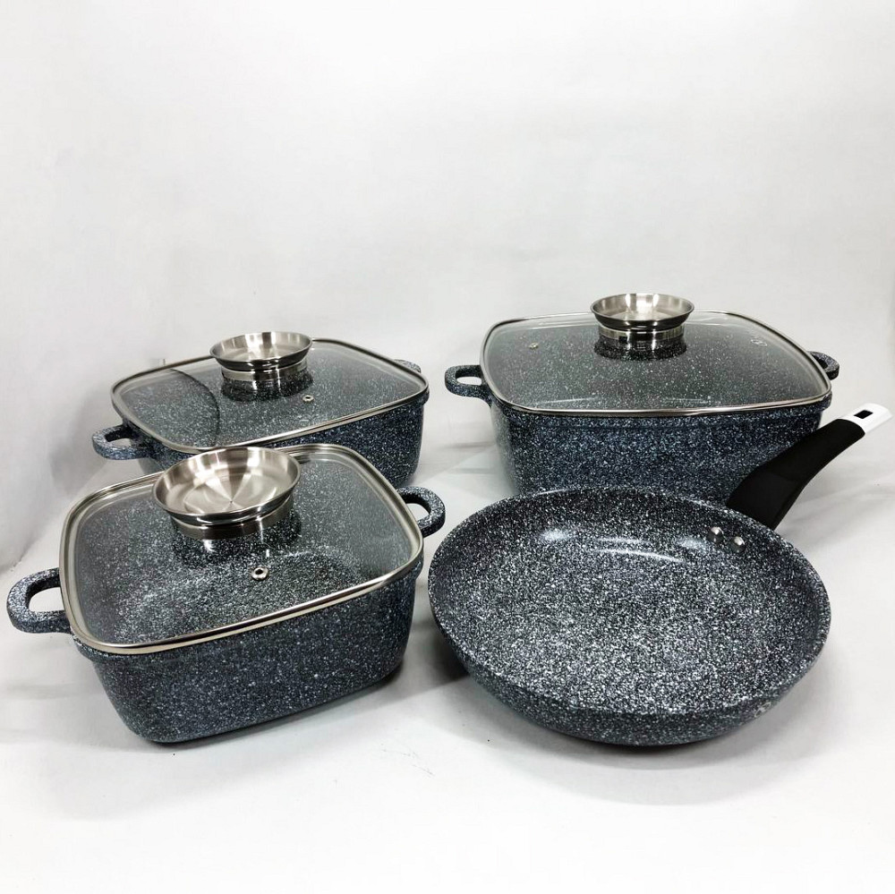 Каструлі гранітні зі сковорідкою, Гранітний посуд з сотейником, Зручний посуд з гранітним покриттям UT-94 Львів - фото 11