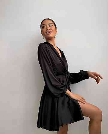 Женское вечернее романтичное мини платье шелк Черный Одесса