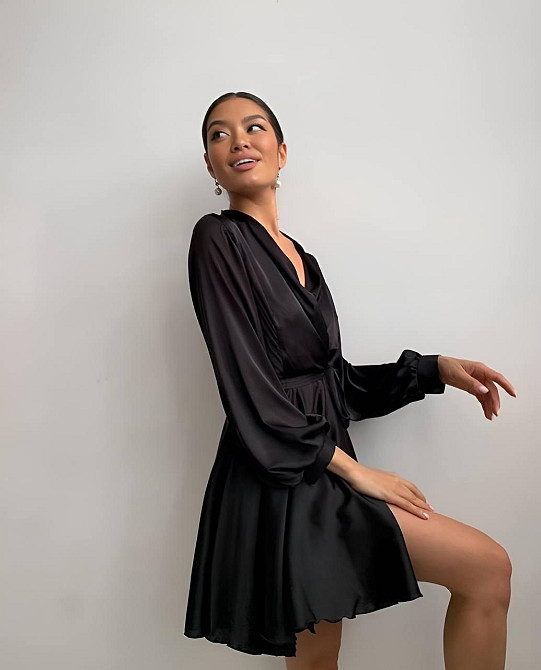 Женское вечернее романтичное мини платье шелк Черный Одесса - изображение 2