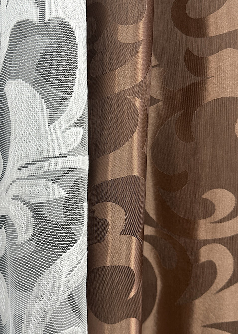 Комплект штор VR-Textil Жаккард Вензель 150х270 2шт и Тюль 600х270 478ш-1147т Коричневый с белым 71-103/5 Киев - изображение 5