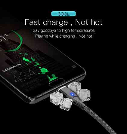 Магнітний кабель з наконечником PZOZ Micro-USB 5 А для заряджання та передавання даних (Чорний, 1м) Николаев