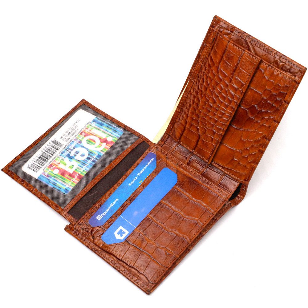 Современный кошелек для мужчин из натуральной кожи с тиснением под крокодила Коричневый (CANPELLINI) Киев - изображение 10