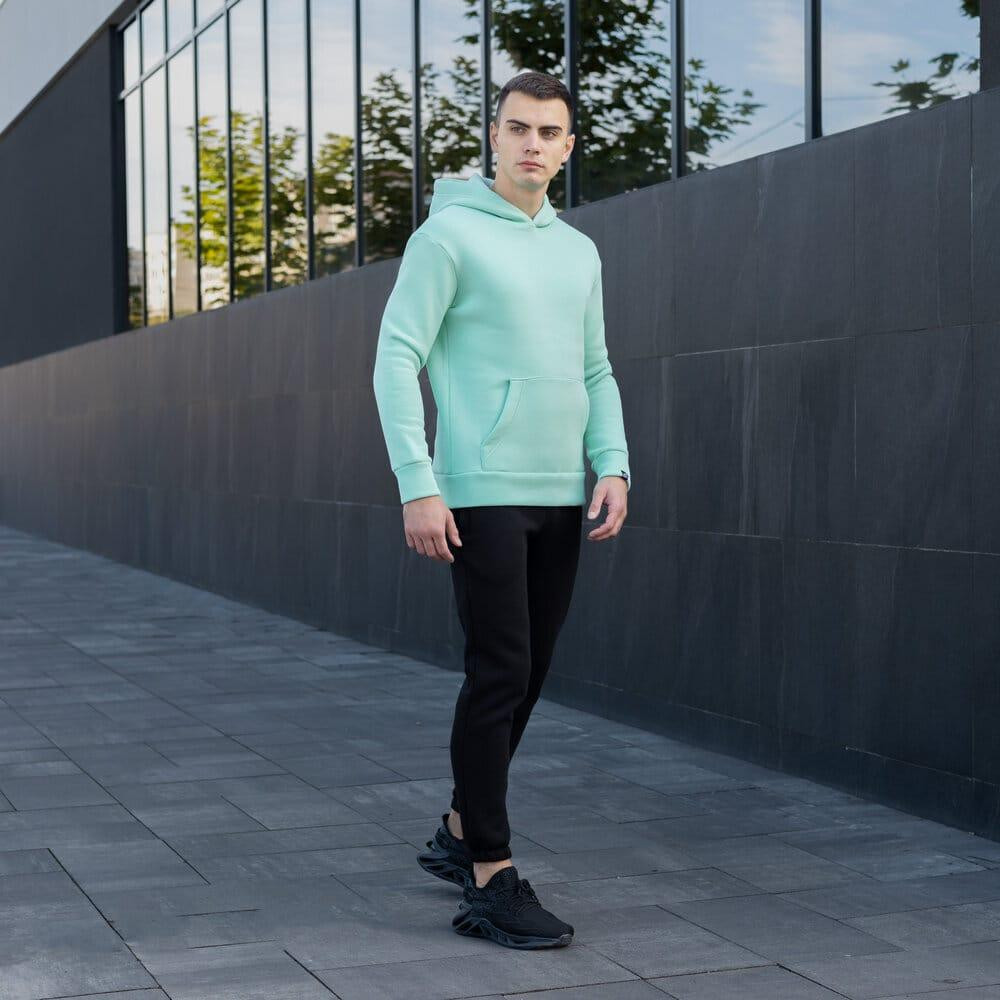 Тепле чоловіче худі на флісі з капюшоном ментолове Pobedov 007 ЗИМА Київ - фото 8