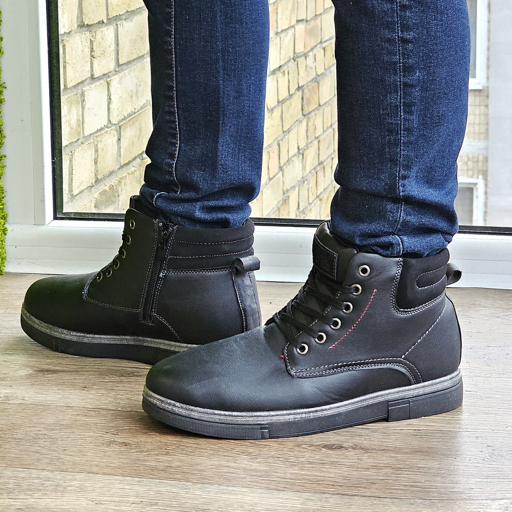 Черевики ЗИМНІ Чоловічі Чорні Кросівки з МЕХОМ на замку з блискавкою (розміри: 41,42,43,44,45) - 301-1 Дніпро - фото 3