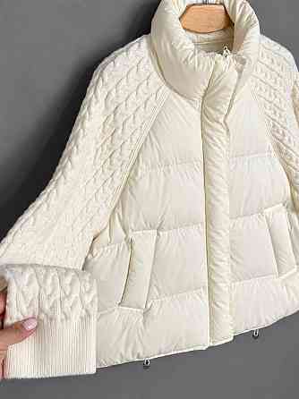 Куртка жіноча YZY 30790 пуховик oversize з в’язаними рукавами демісезонна one size, молочний, one size Київ