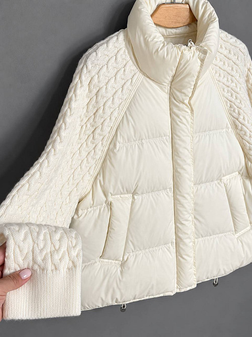 Куртка жіноча YZY 30790 пуховик oversize з в’язаними рукавами демісезонна one size, молочний, one size Київ - фото 2