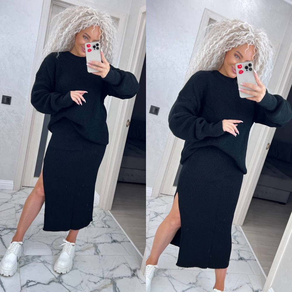 Женский вязаный костюм юбка с разрезом и джемпер.  42-50р. Киев - изображение 3