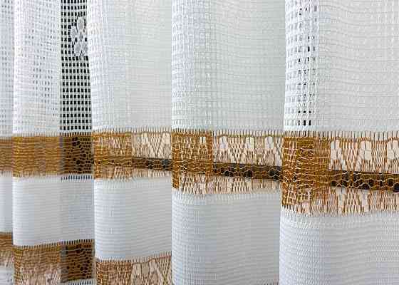 Тюль сітка VR-Textil Juli № 1871т Арка на кухню колір білий з коричневим 400х150 см (53-0156) Київ