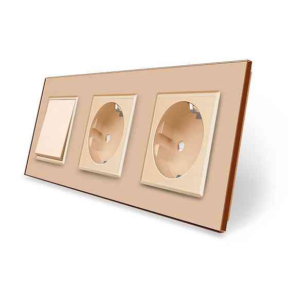 LIVOLO Одноклавішний вимикач з подвійною розеткою Livolo золотий скло (VL-C7C2EUK1-13) Коломыя