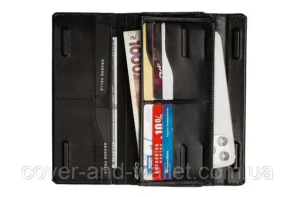 Елітний чоловічий шкіряний гаманець купюрник з відділенням для телефону Grande Pelle 552610 Київ - фото 10