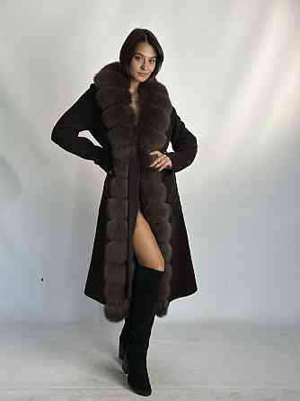 Жіноче кашемірове пальто з хутром по всій довжині Шоколад, 48 Харків