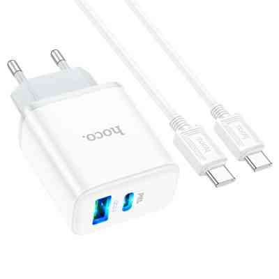 Зарядний пристрій HOCO C105A Stage 1xUSB-C PD20W + 1xUSB QC3.0 + cable USB-C to USB-C White (6931474782922) Вінниця