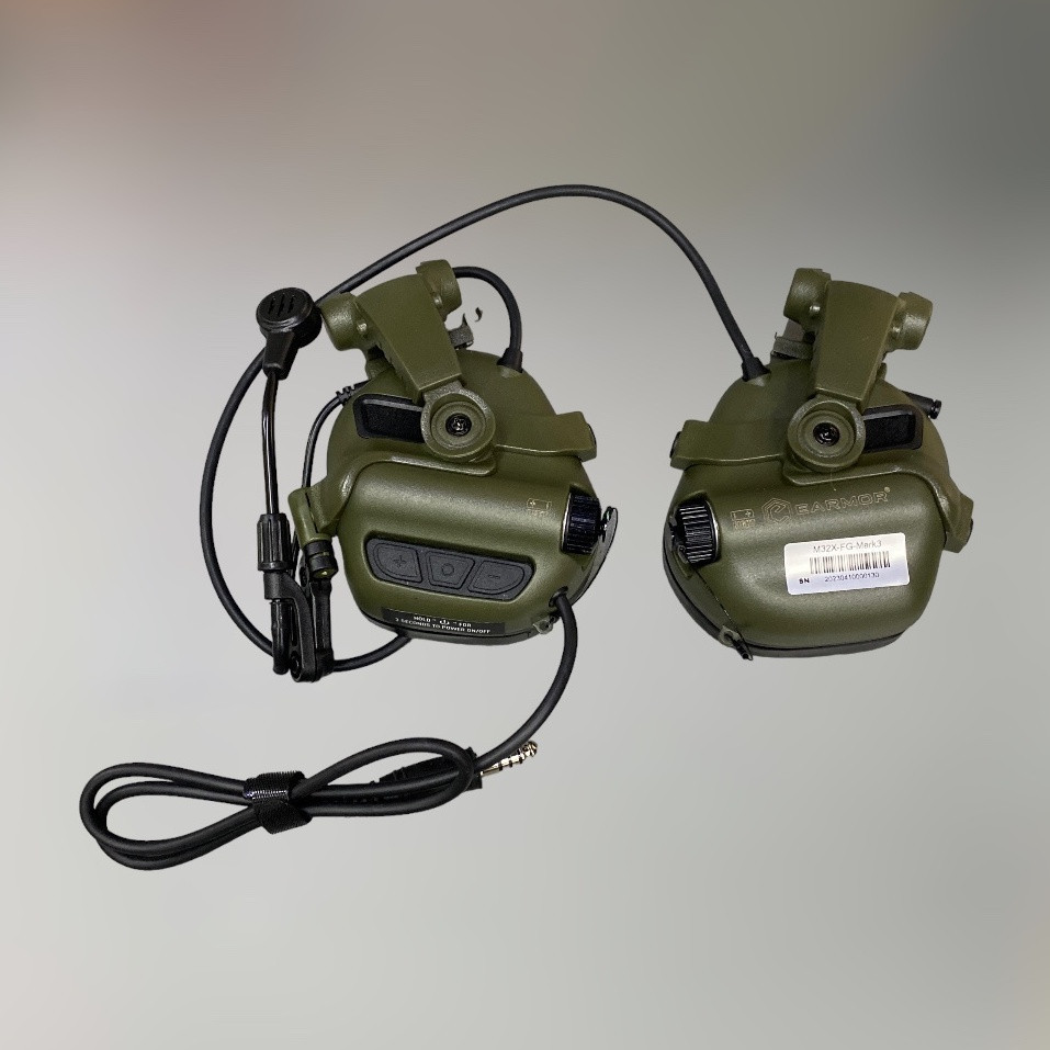 Наушники тактические Earmor M32X Mark3, активные, с креплением на шлем и съёмным микрофоном, цвет Олива Solmir Киев - изображение 3