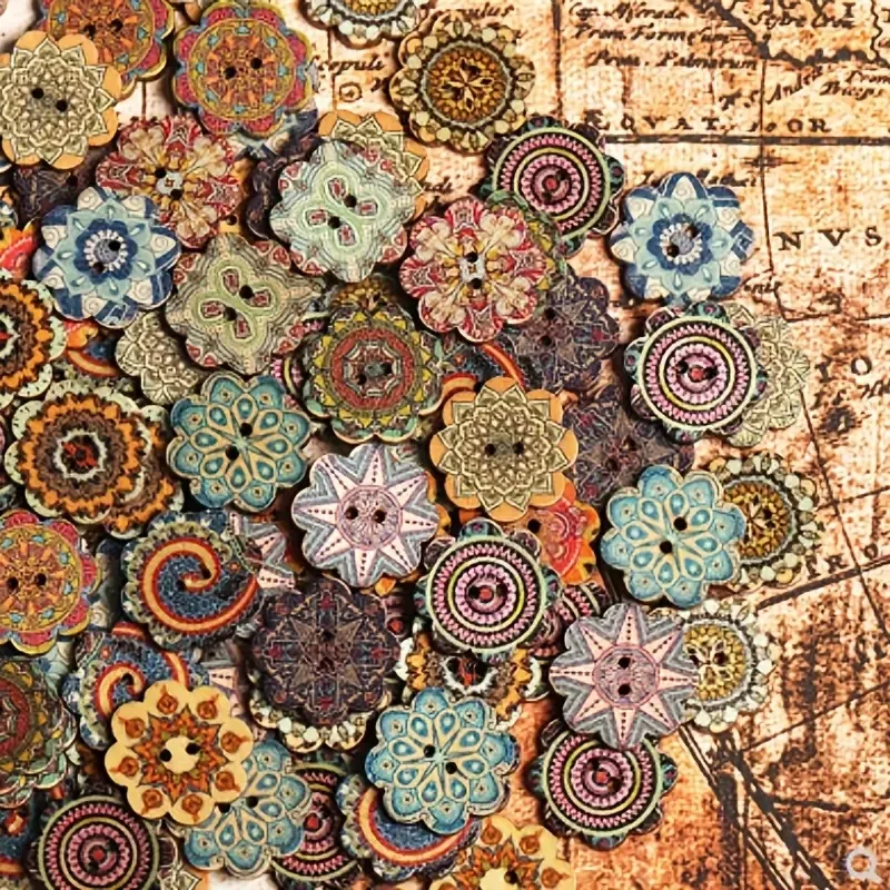 Набор деревянных пуговиц в форме цветов 50 шт – богемский стиль, диаметр 20 мм Киев - изображение 2