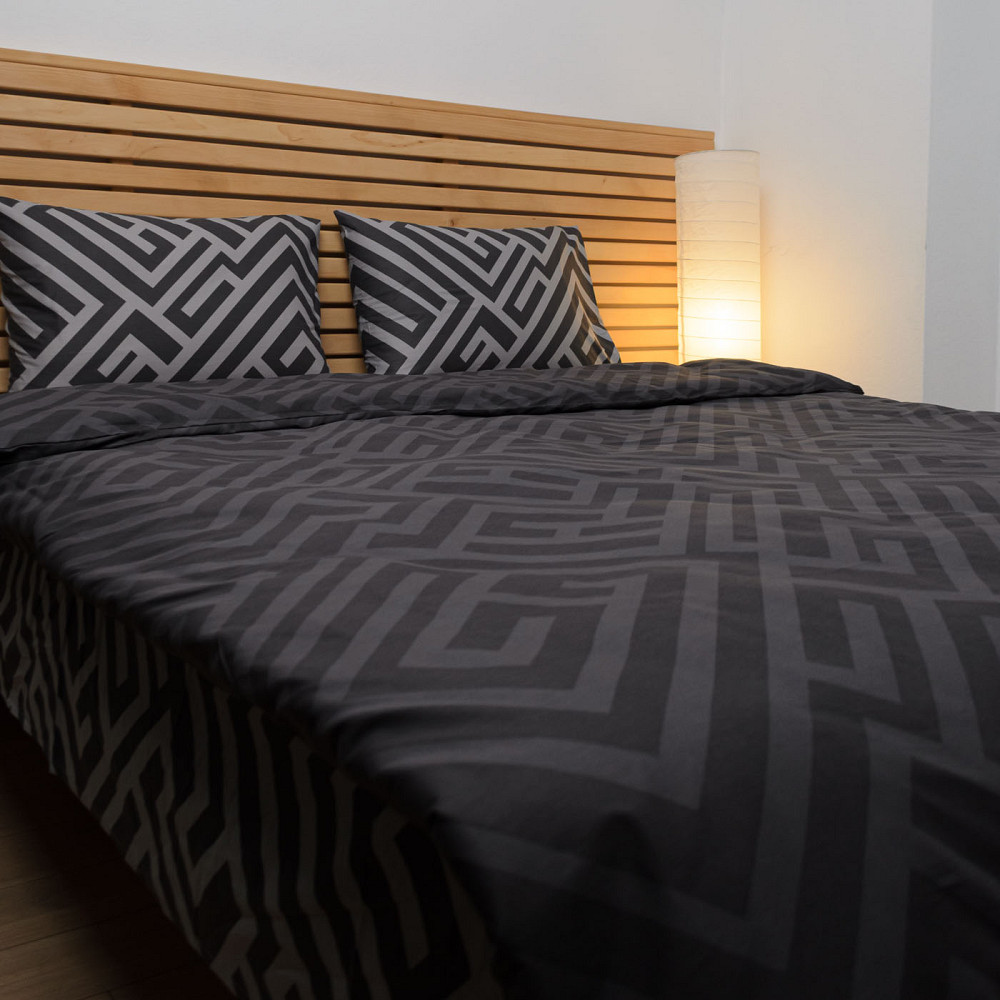 Cімейний комплект постільної білизни Сатин Лабіринт 125 г/м2 YouStar (Сірий з чорним) 2 х 50х70 Суми - фото 7