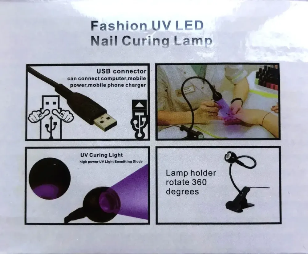 UV/LED – лампа фонарик для сушіння нігтів на прищіпці, з USB кабелем, Біла Київ - фото 5