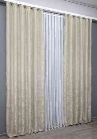 Комплект готовых штор VR-Textil Жаккард Sultan XO № 1281ш Светло-бежевый 100х270 см 2 шт (31-618) Киев