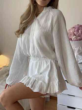 Женское летнее одноцветное платье-комбинезон с длинным рукавом натуральный муслин 46/48 Одесса