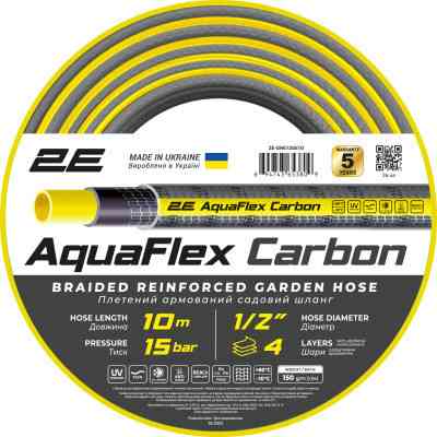 Шланг для поливу 2E AquaFlex Carbon 1/2&quot;, 10м, 4 шари, 20бар, -10+60°C (2E-GHE12GE10) Вінниця