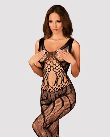 Сітчастий бодістокінг з вирізами та малюнком Obsessive Bodystocking G328 S/M/L, чорний, комбінезон Львів