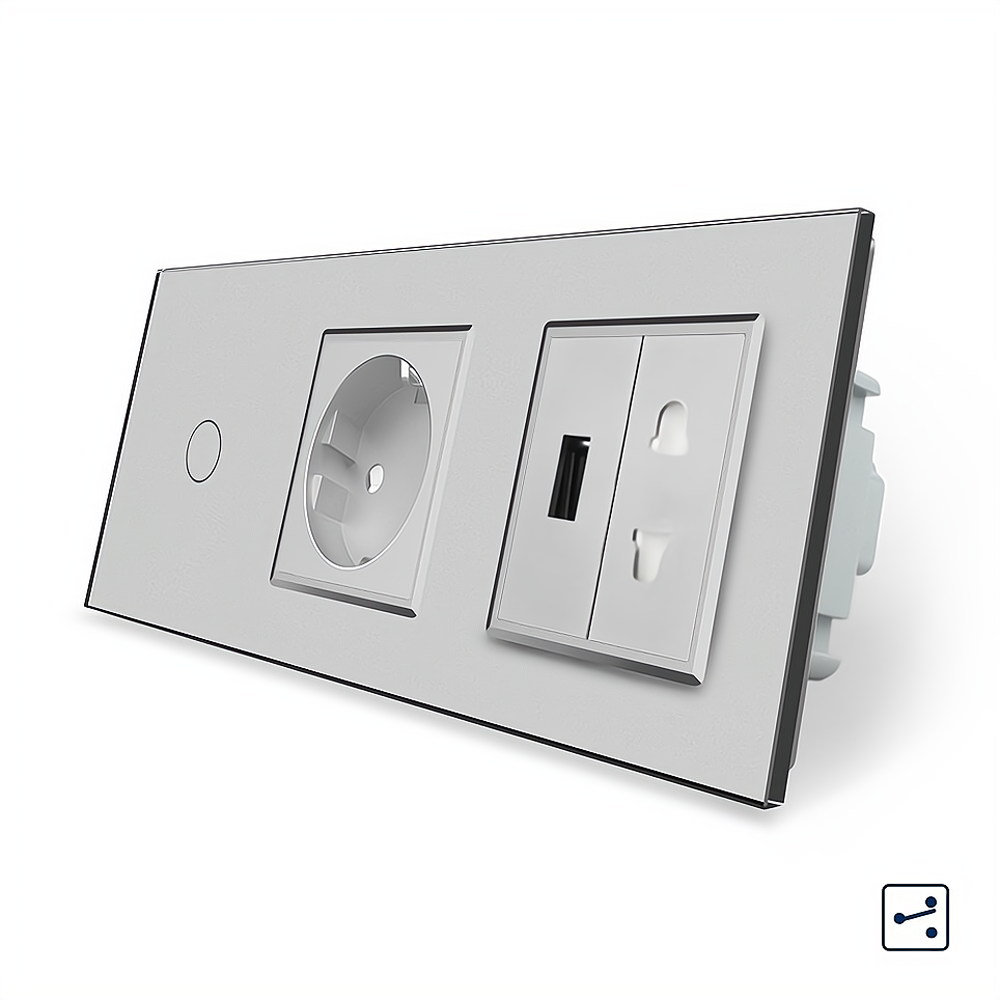 LIVOLO Сенсорний прохідний/перехресний вимикач 1 сенсор 1 розетка 1 USB 1 розетка універсальна Киев - изображение 3