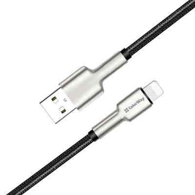 Дата кабель USB 2.0 AM to Lightning 1.0m head metal black ColorWay (CW-CBUL046-BK) Вінниця