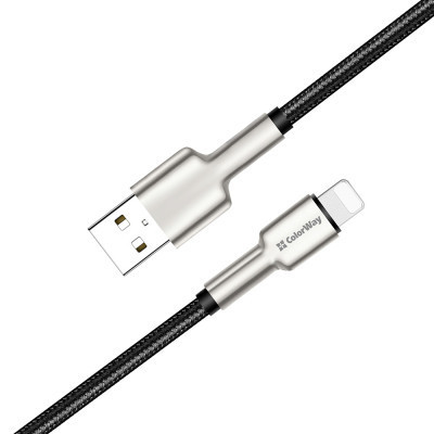 Дата кабель USB 2.0 AM to Lightning 1.0m head metal black ColorWay (CW-CBUL046-BK) Винница - изображение 3